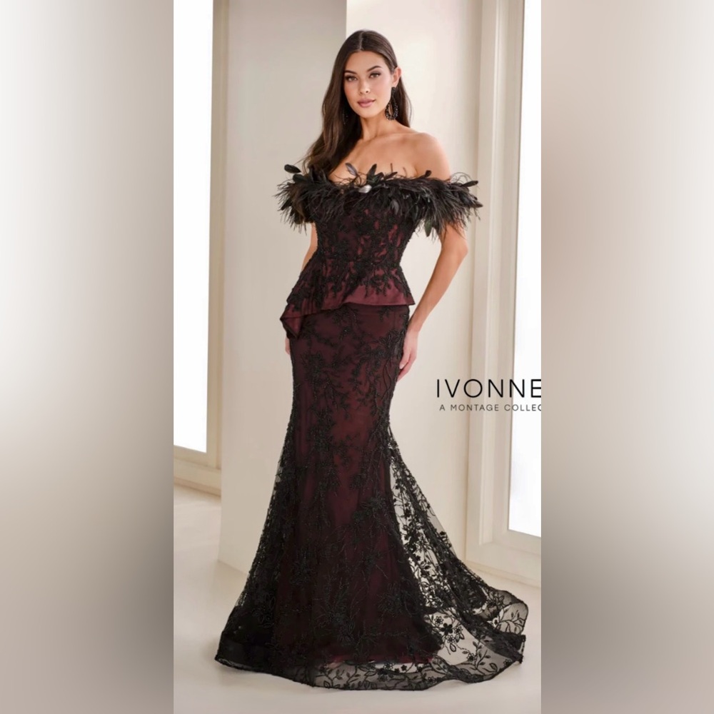 Ivonne D ID6208 - Feather Accent Evening Dress